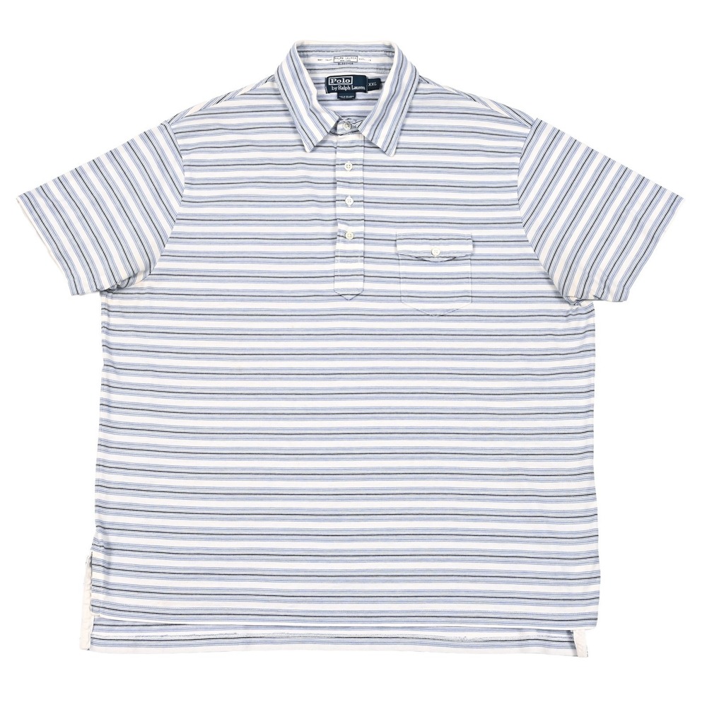 Vintage Polo Ralph Lauren Polo Shirt Mens 2XL Blue Striped Button Pocket Golf